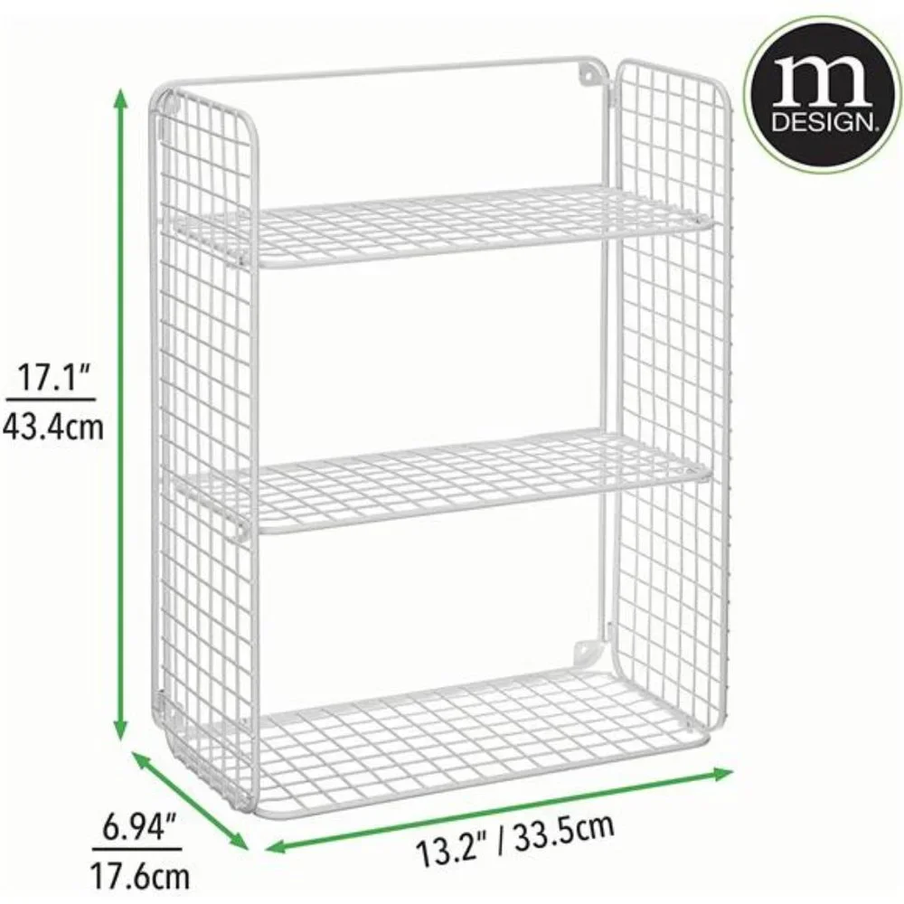 Metal Wire 3-Tier Hanging Shelf for Bathroom Storage - Wall Mounted - White